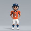 3d cartoon cute young american football player in Denver Broncos