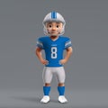 3d cartoon cute young american football player in Detroit Lions
