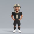 3d cartoon cute young american football player in New Orleans Sa Royalty Free Stock Photo