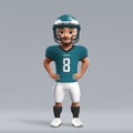 3d cartoon cute young american football player in Philadelphia E