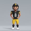 3d cartoon cute young american football player in Pittsburgh Ste Royalty Free Stock Photo