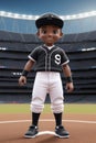 3dcute young baseball player in stadium background. Generative AI