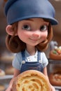 3d cartoon cute young girl baker at the bakery with breads. generative AI