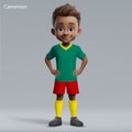 3d cartoon cute young soccer player in Cameroon national team kit