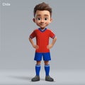 3d cartoon cute young soccer player in Chile national team kit