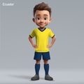 3d cartoon cute young soccer player in Ecuador national team kit