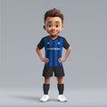 3d cartoon cute young soccer player in Inter football uniform