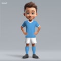 3d cartoon cute young soccer player in Israel national team kit