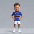 3d cartoon cute young soccer player in football uniform