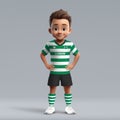 3d cartoon cute young soccer player in Sporting football uniform