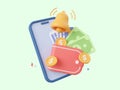 Notification bell via smartphone application online payments concept, money transfer, financial Royalty Free Stock Photo