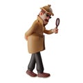 3D cartoon detective holding magnifying glass Royalty Free Stock Photo