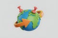 3D Cartoon Earth with Pins and Arrow, Global Travel Concept Royalty Free Stock Photo
