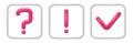 3D cartoon exclamation question and check mark icon. Online symbols set concept render symbol design. Web mobile app