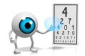 3D cartoon eyeball holding contact lens, test chart Royalty Free Stock Photo