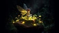 The 3d cartoon fairy\'s glowing aura illuminated the forest\'s dark corners