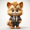 3d cartoon fat orange cat is a businessman standing on white background, generative ai Royalty Free Stock Photo