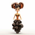 3d Cartoon Female With Beehive Updo Hairstyle On White Background