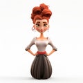 3d Cartoon Female With Messy Updo Hairstyle On White Background
