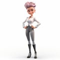 3d Cartoon Female Character Design With Pompadour Hairstyle On White Background