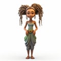 3d Cartoon Female With Dreadlock Updo Hairstyle On White Background
