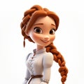 3d Cartoon Female With Braided Updo Hairstyle On White Background