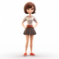 3d Cartoon Female Character With Short Bob Hairstyle On White Background