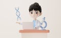 3D cartoon female researcher and DNA, 3d rendering Royalty Free Stock Photo