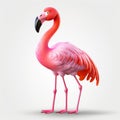 3d Cartoon Flamingo Model On White Background