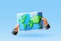 3D cartoon folded world map in hand Royalty Free Stock Photo