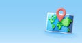 3D cartoon folded world map with location pin
