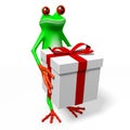 3D cartoon frog and gift box