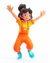 3d cartoon girl rejoices, jumping and holding her arms up. 3d character illustration Royalty Free Stock Photo