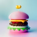 3d cartoon hamburger, blue background