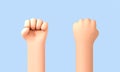 3D cartoon hand fist raised up isolated on blue background. Revolution and protest concept. Strength icon. Vector 3d illustration Royalty Free Stock Photo