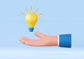 3D cartoon hand holding a light bulb Royalty Free Stock Photo
