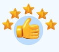The 3D cartoon hand with the thumb up is a universal symbol of success and positive feedback. Approval and satisfaction