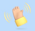 3D cartoon hand waving icon. Hand gesture. Hello and Goodbye symbol. Vector 3d illustration