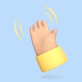 3D cartoon hand waving icon. Hand gesture. Hello and Goodbye symbol. Vector 3d illustration