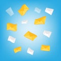 3D cartoon icon element design. flying email envelop letter in yellow and white color