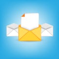 3D cartoon icon element design. Opened email envelop letter in yellow and white color