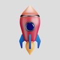 A 3D cartoon icon or emblem of a cartoon rocket with flame thruster