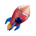 A 3D cartoon icon or emblem of a cartoon rocket with flame thruster