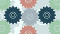 2d cartoon illustration of modern moving gears icons forming colorful pattern over white background. Royalty Free Stock Photo