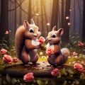 Cartoon Squirrels in Love. Generated Image.