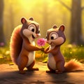 Cartoon Squirrels in Love. Generated Image.