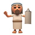 3d cartoon Jesus Christ cartoon character holding an aerosol spraypaint can, 3d illustration Royalty Free Stock Photo