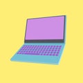 3d cartoon laptop stylized minimalis opened front view with pastel yellow background