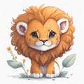 3d cartoon lion with flower leaf Royalty Free Stock Photo