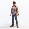 3d Cartoon Male With Flannel Shirt - High-key Lighting Style
